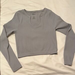 Gray Ribbed Long Sleeve Crop Top by Pacsun